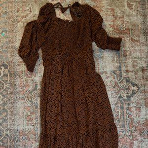 Arula (Altar'd State) Dark Orange + Speckled Black Smocked Maxi Dress